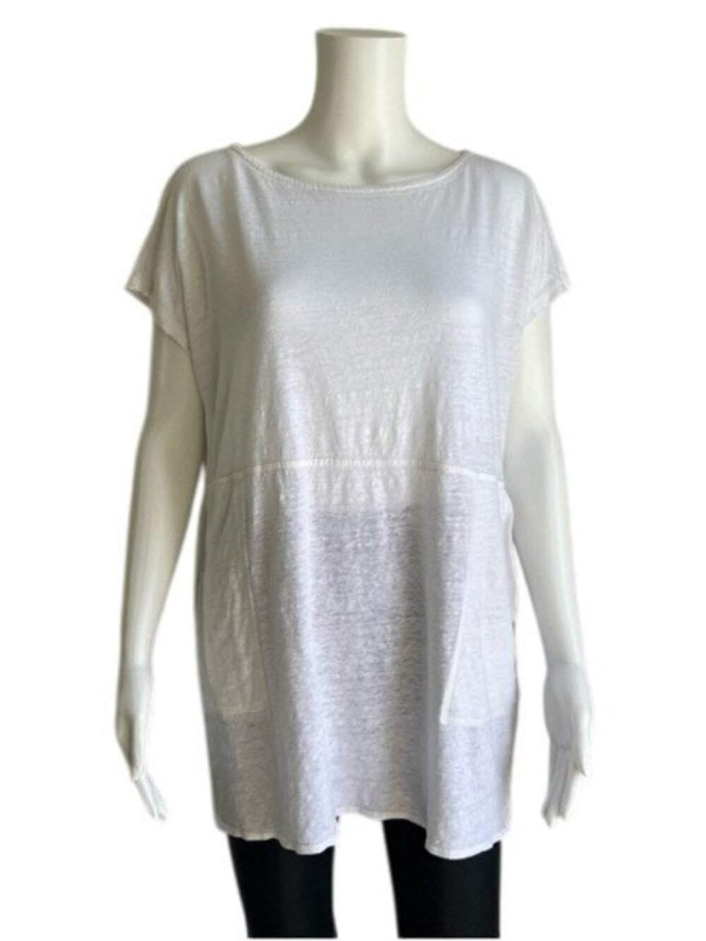 Eileen Fisher Relaxed Fit Short Sleeve Linen Tunic in White - PM